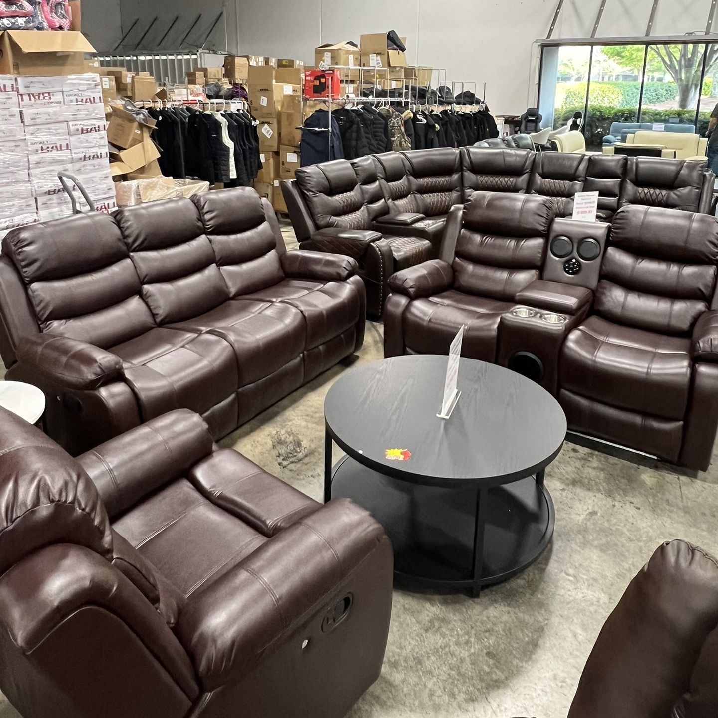 Brown Couch, Loveseat And Chair 3 Pcs Set With Bluetooth Speaker And Lights