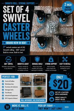 Set of 4 Swivel Caster Wheels with Hardware