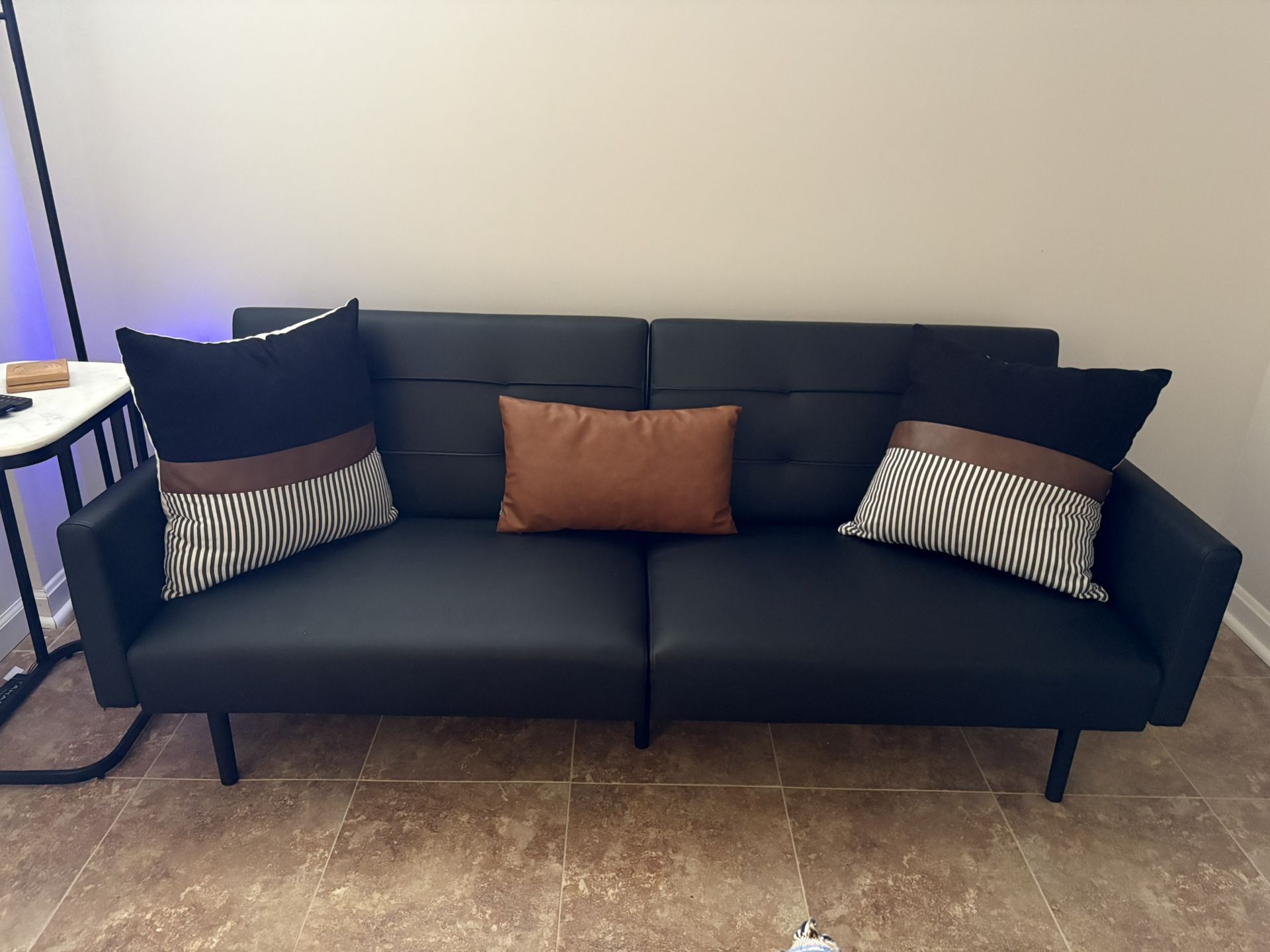 Black Faux Leather Futon