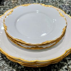 AS-IS: Mixed Lot of 6 Vintage Gold Trim Plates (Haviland France & German) - Includes 1 Chipped Plate
