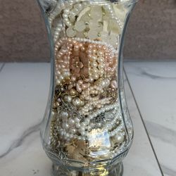 Mystery Jewelry Jar Faux Pearl Necklaces Beads Bracelets 40 Yr Collection 