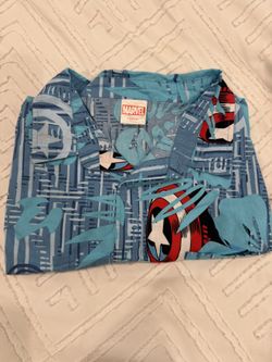 Marvel Captain America Hawaiian Button-Up Shirt Men's XL Blue Tropical
