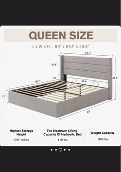 Queen Size Hydraulic Storage Bed Frame