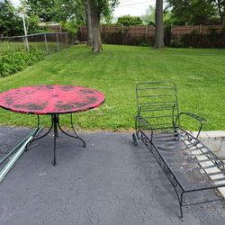 Metal Table With Glass Top And Chair 