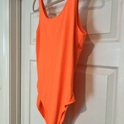 TANGERINE BODYSUIT.  MOVING! MUST SELL ASAP!  MORE CLOTHING FOR SALE POSTED ON MY PROFILE! CLICK TO SEE FULL PIC.  PRICES VARY.