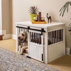 New Age Pet® ECOFLEX® Homestead Sliding Barn Door Furniture Style Dog Crate - Antique White, Large