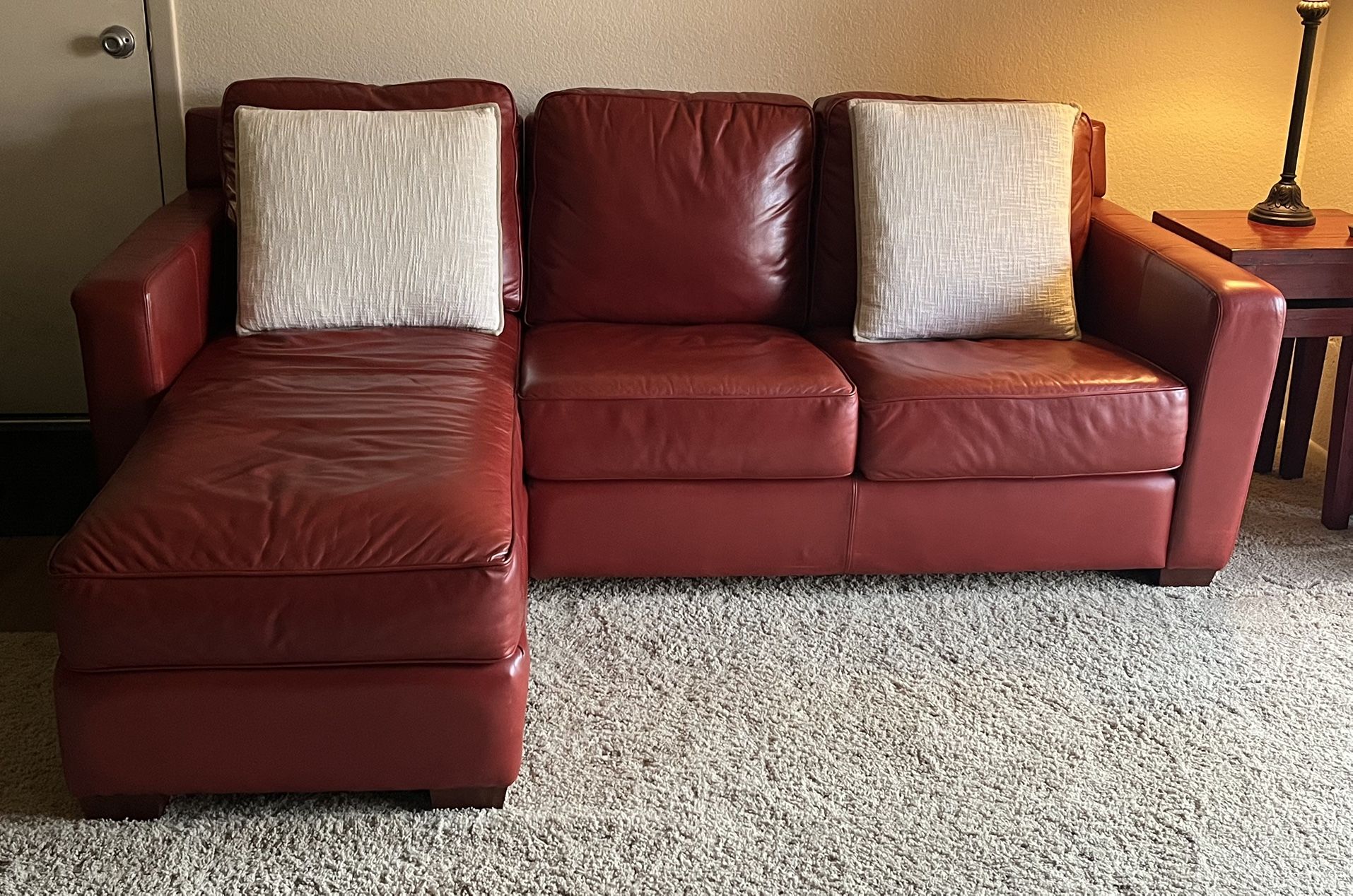 Red Leather Thomasville Sofa With Seats And Lounger