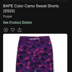 Authentic Bape Purple Shorts Camo XL