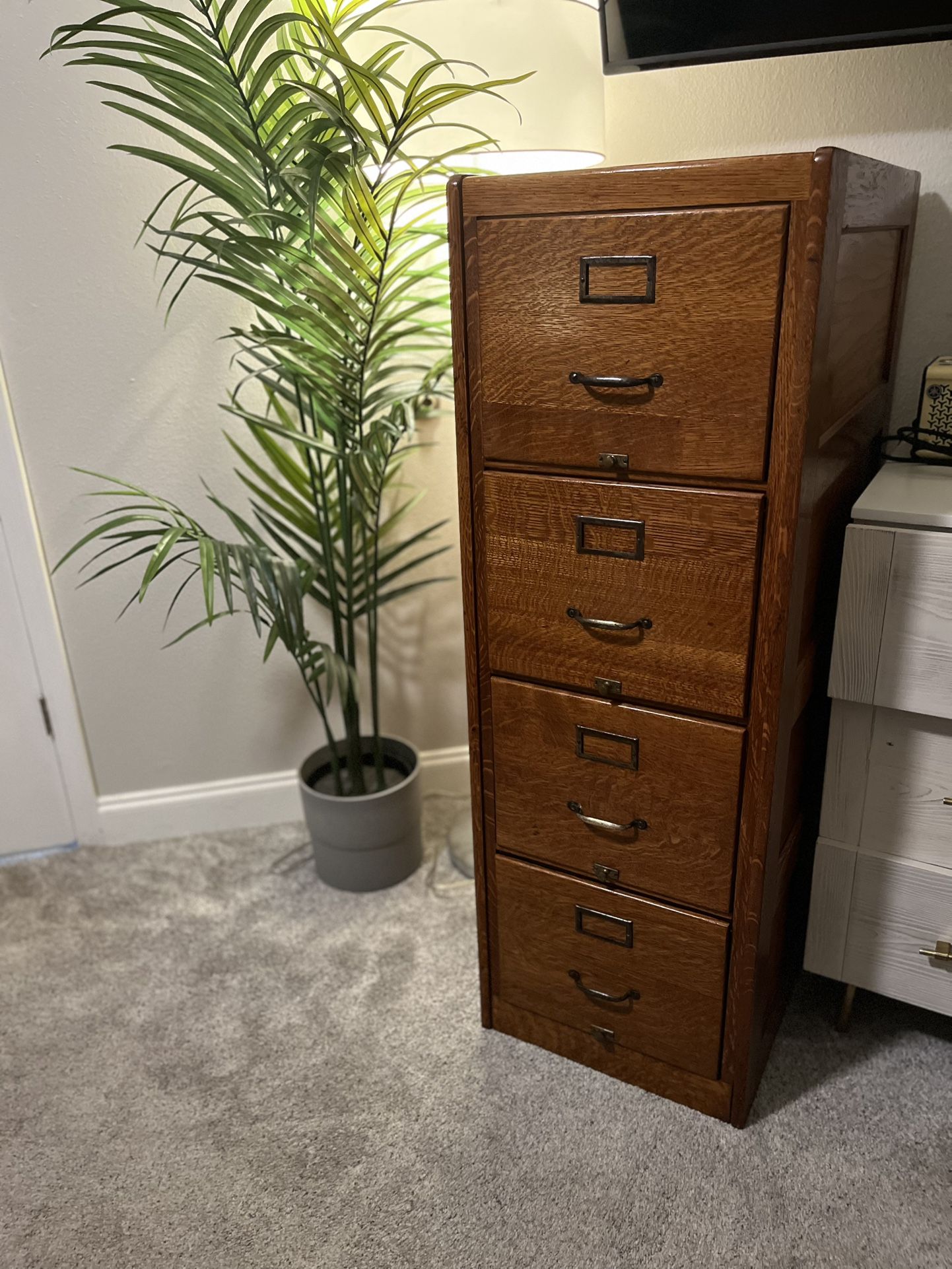 Antique Solid Oak 4-Drawer Filing Cabinet