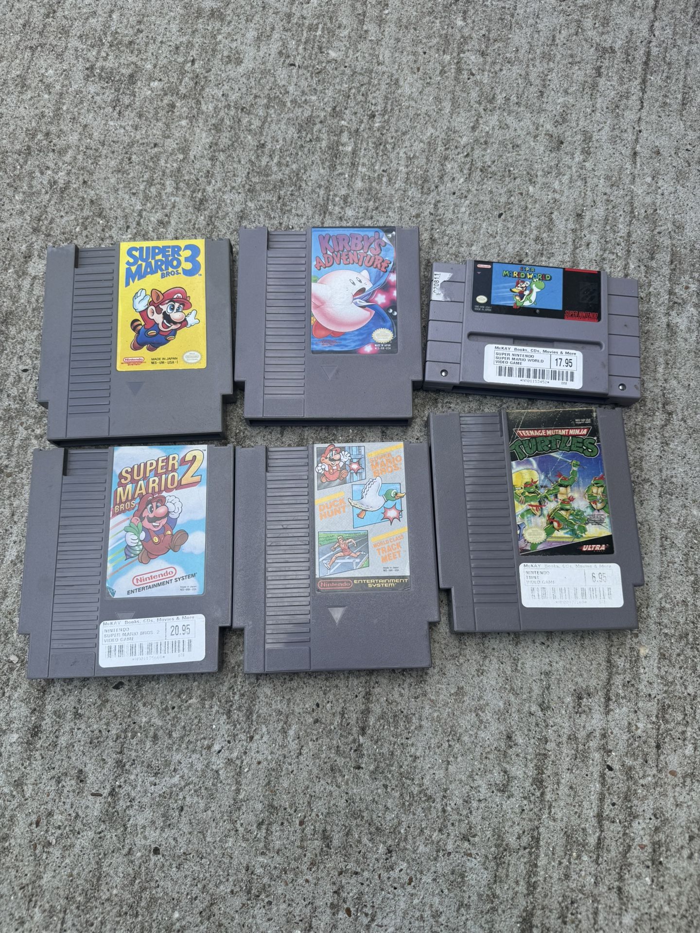 Assorted Nintendo games, Super Nintendo, game console, super Mario, Kirby, ninja turtles
