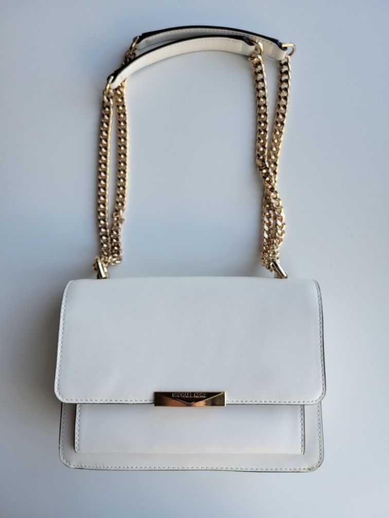 Michael Kors Jade Leather Bag in White Gold Hardware