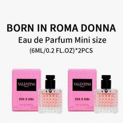 Valentino 2X (6ml/0.2 Fl.Oz), Donna Born In Roma MINI Eau De Parfum Women With Bourbon Vanilla & Jasmine,Splash Perfume  Travel Size Mini EDP