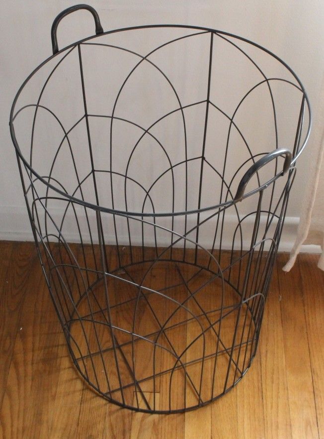 Large Metal Basket With Handles Vintage Wire Hamper Storage Lightweight Rare