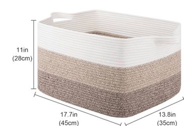 2 pack 17.7"x13.8"x11" Woven Cotton Rope Baskets for Storage, Rectangle Toy Basket Organizing for Nursery, Bedroom,Laundry Room