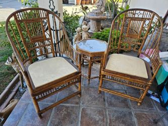 Rattan Bamboo Chairs and Side Table Set