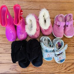 5 Pack: Girl’s Assorted Size 6 Shoes (Sandals, Boots, & Shoes); Pink, Blue, & Black