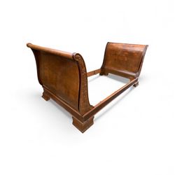 Sleigh Twin Bed - Henredon Charles X Burl carved wood 93.5 W x 47 D x 40H 