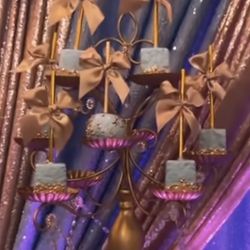 20" Tall 12 Arm Matte Gold Cupcake / Dessert Stand Holder Display with Acrylic Crystals, Cupcake Holders