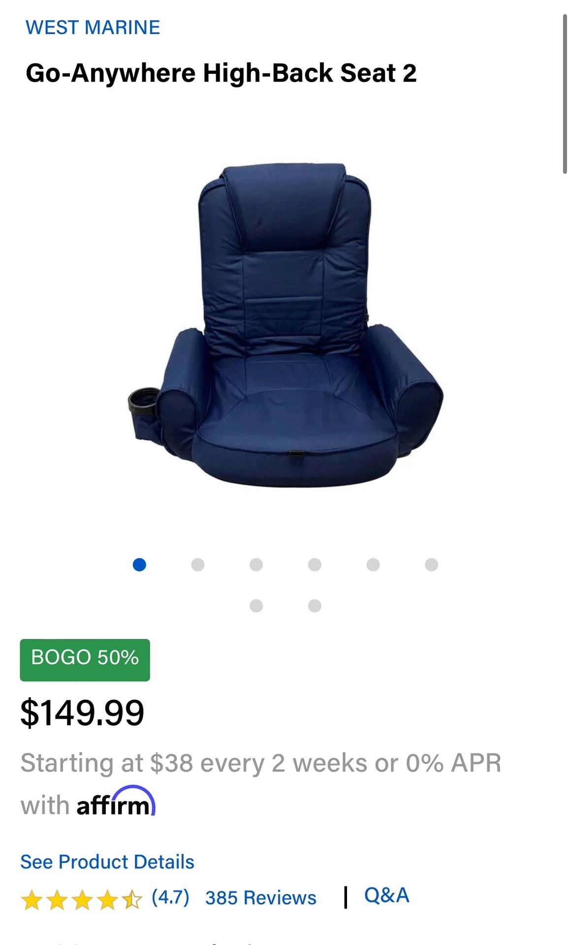PAIR of West Marine Boat deck Seats Go-Anywhere High-Back Seat 2