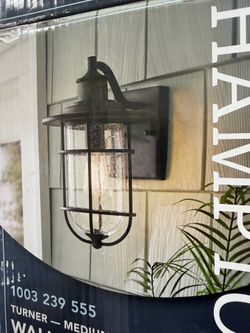 Turner 13.58 in. 1-Light Vintage Black Outdoor Wall Light Lantern Sconce with Clear Seeded Glass $30 each
