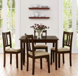Modern Counter Height Dining Table Set – 5 Pieces | Espresso/Beige