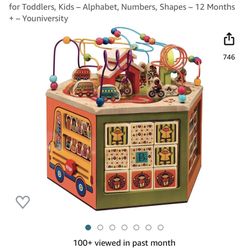 B. – Activity Cube – Wooden Activity Center – Learning Toy for Toddlers, Kids – Alphabet, Numbers, Shapes – 12 Months + – Youniversity
