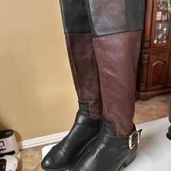 Vince Camuto Womens US size 6.5M VC LEISHA Brown Black Leather Riding Boots