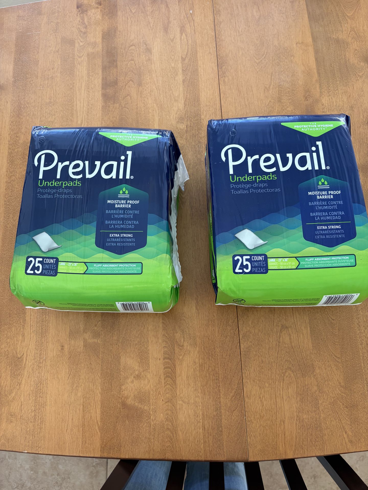 2 Packages of Prevail Underpads Large 23x36, 25 Count Each