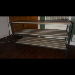 Metal Frame Shoe Rack – 3 Tier Beige & Gray Wood Shelves