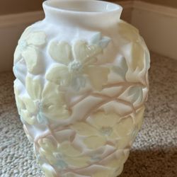 Vintage Phoenix Consolidated Art Glass Vase White Wild Rose Pattern