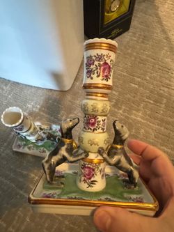 Mottahedeh porcelain candlestick pair