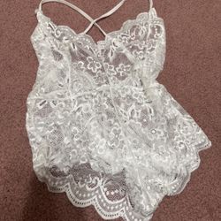 New Small White Lace Stretchy Bodysuit Lingerie 