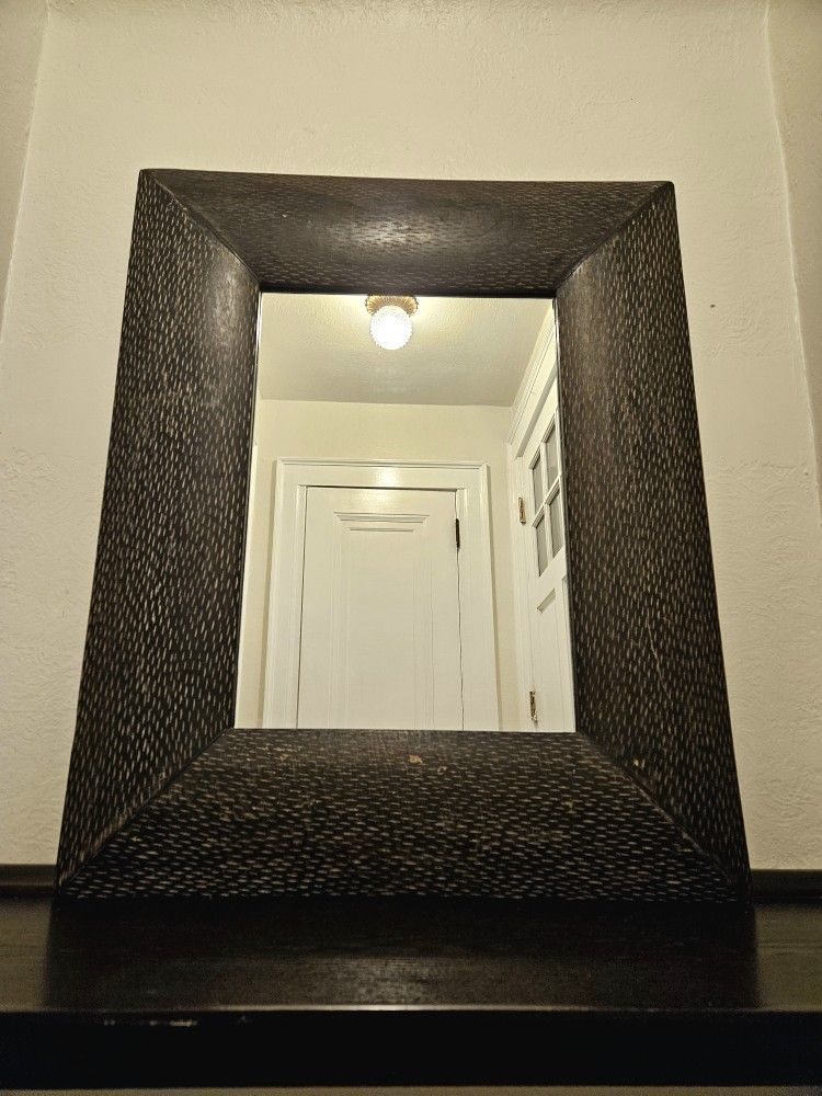 Large Rustic Etched Black Solid Wood Framed Mirror By Pier1 Imports