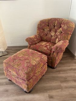 Large comfy floral chair and ottoman