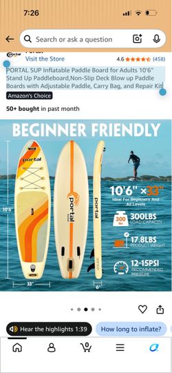 PORTAL SUP Inflatable Paddle Board for Adults 10'6'' Stand Up Paddleboard,Non-Slip Deck Blow up Paddle Boards with Adjustable Paddle, Carry Bag, and R