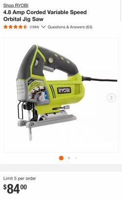 Ryobi 4.8 Amp Corded Orbital Jig Saw