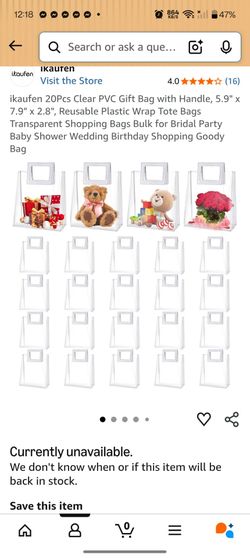 ikaufen 20Pcs Clear PVC Gift Bag with Handle, 5.9" x 7.9" x 2.8", Reusable Plastic Wrap Tote Bags Transparent Shopping Bags Bulk for Bridal Party Baby