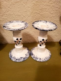 Vintage Matching Hand painted Ceramic Candlesticks, Holder