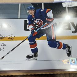  Noah Dobson New York Islanders Autographed 11" x 14" Blue Jersey Skating Photograph with "Lets Go Islanders" Inscription - Limited Edition of 6