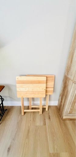 Set of 2 Light Wood Folding TV Tray Tables