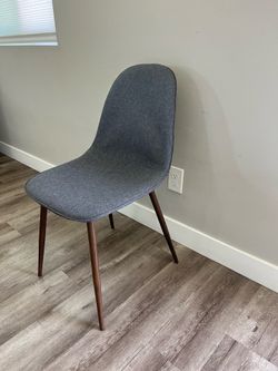 Mid-Century Modern Upholstered Dining Chair – Gray Fabric & Wood Legs