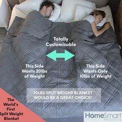 HomeSmart King Size Weighted Blanket – The Original Split Weight Couples Blanket - 20lbs Total Weight with 5lbs on One Side (Light Pressure) & 15lb on