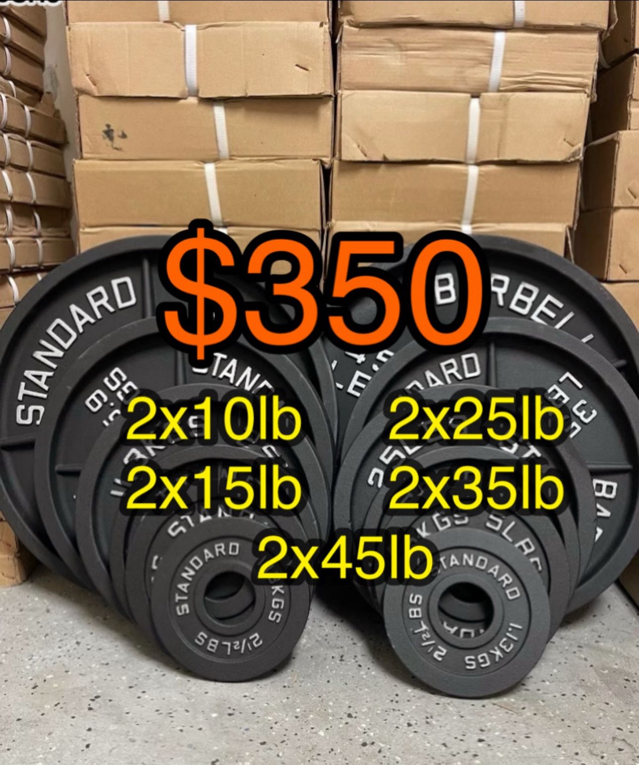 Cast Iron Olympic weights 245 Lb Set Brand New Still In The Box