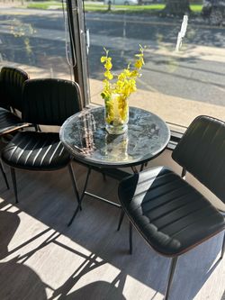 6 Modern Black Faux Leather Upholstered Armless Dining Chair with Metal Legs