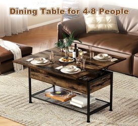 4-in-1 Lift Top Coffee Table / Convertible Dining Table – Vintage Brown