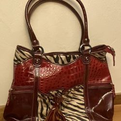 NEW Black , White, Maroon , Burgundy Zebra and Allegator Print M.C. Marc Chantel Hand Bag