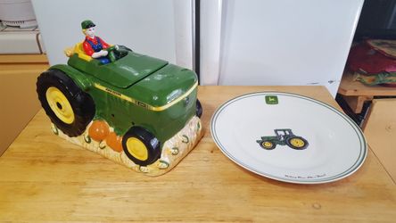 John Deere Cookie Jar and Plate