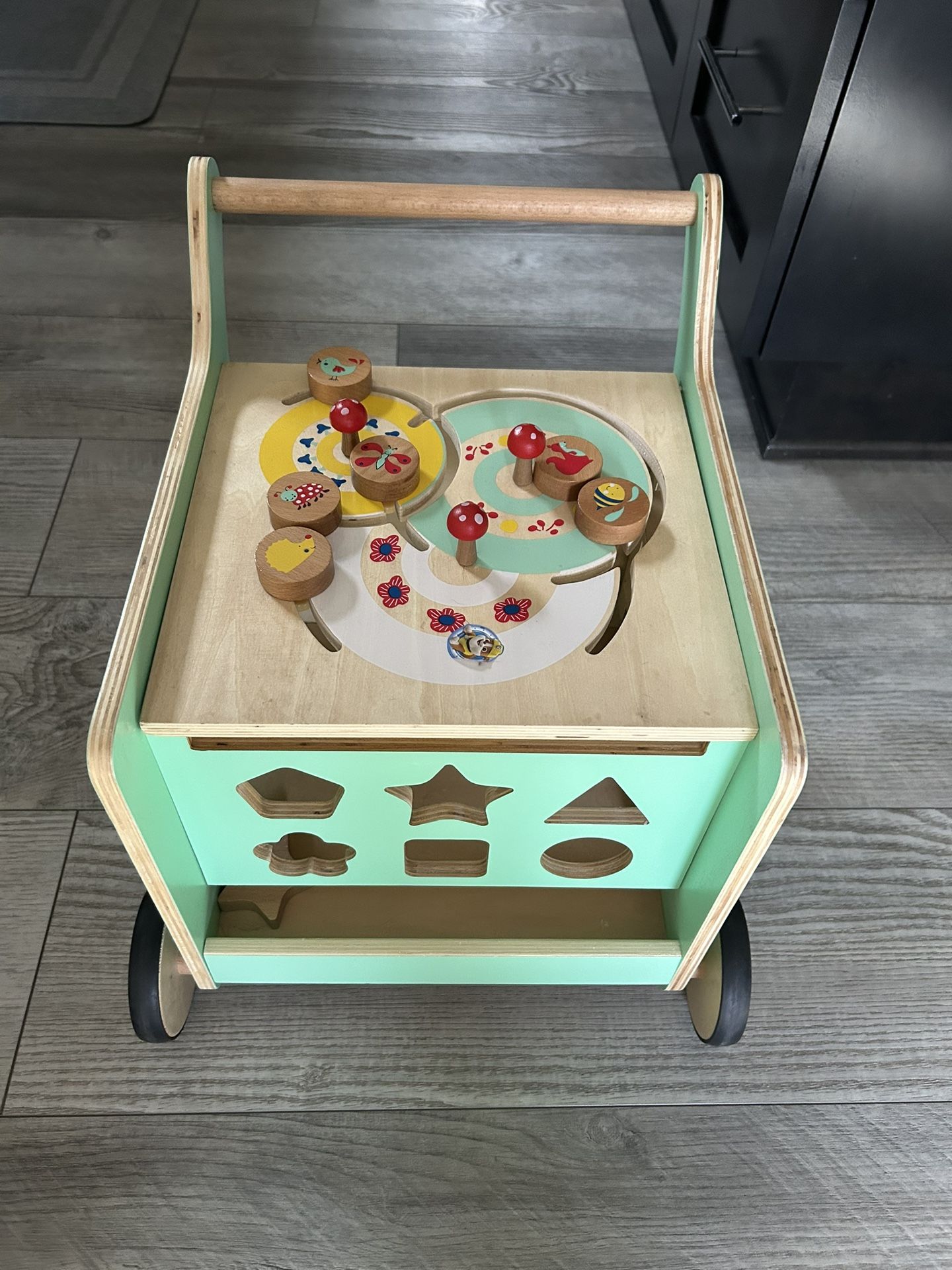 Wooden baby/toddler push walker activity toy