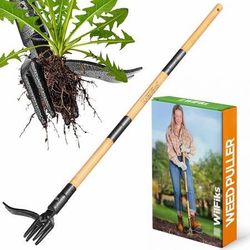 WilFiks Weed Puller Tool, Stand Up 4 Claw Steel Head Garden Hand Weeding