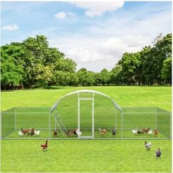 23ft Metal Chicken Coop, 3-Room Dome-Roof Poultry Pen, Large Hen Run Enclosure, Walk-in Galvanized Duck Rabbit Cage House, W/Chicken Ladder and Resist